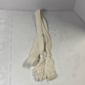 Woven Braided Tassel Fringe Rope Chord Tie Belt Extra Long Boho Hippie White